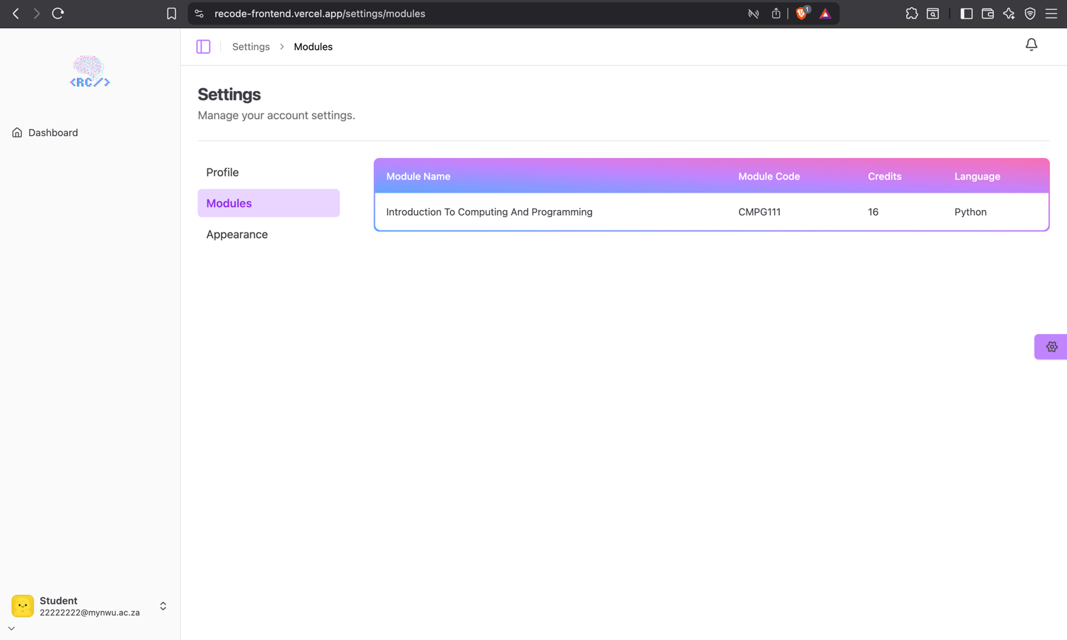 Student Modules